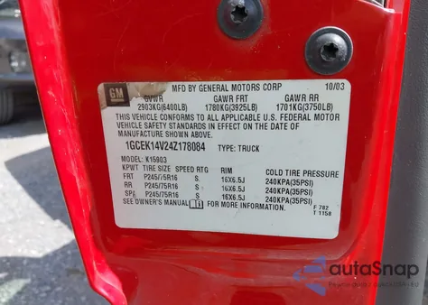 2004 Chevrolet Silverado Work Truck из США, поврежденный, VIN 1GCEK14V24Z178084